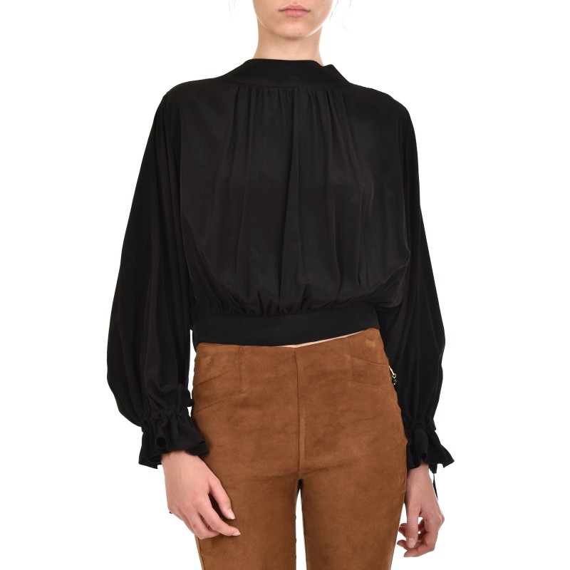 Lotus Eaters Blouse Echo Tie Cuff Open Back-Black Lotus Eaters Blouse Echo Tie Cuff Open Back-Black