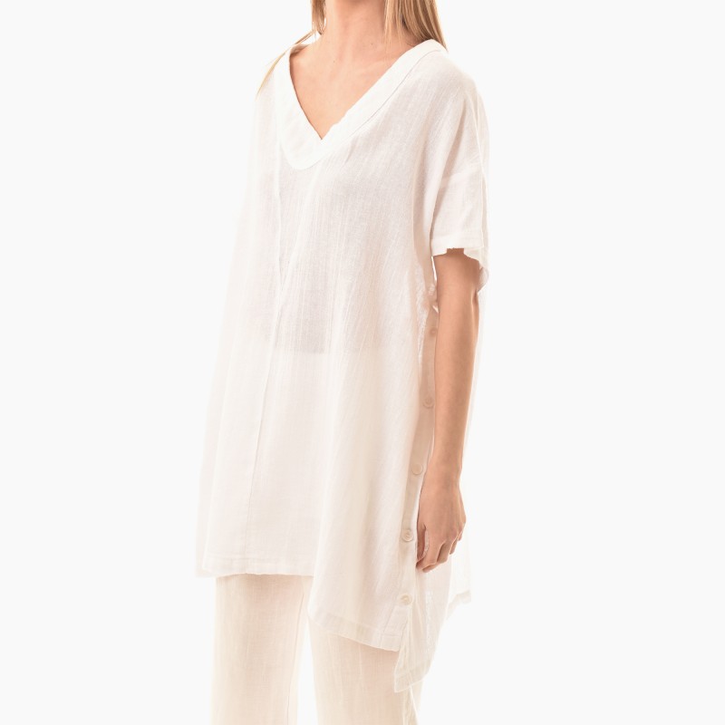 Lotus Eaters Side Button-Up Tunic-White Lotus Eaters Side Button-Up Tunic-White