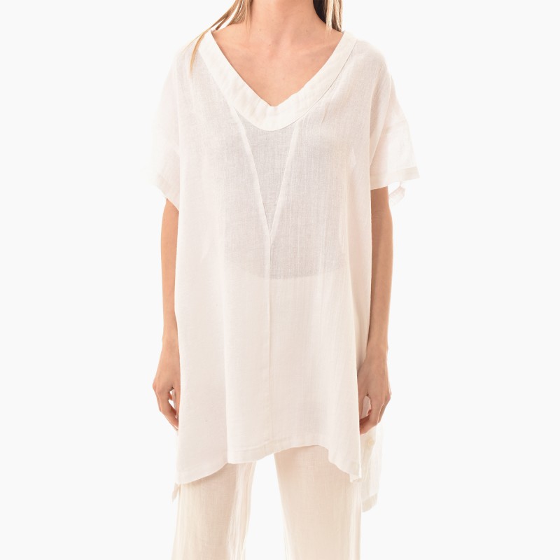 Lotus Eaters Side Button-Up Tunic-White Lotus Eaters Side Button-Up Tunic-White