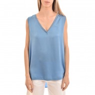 Motel Relaxed Fit Satin Sleeveless Top-Azul