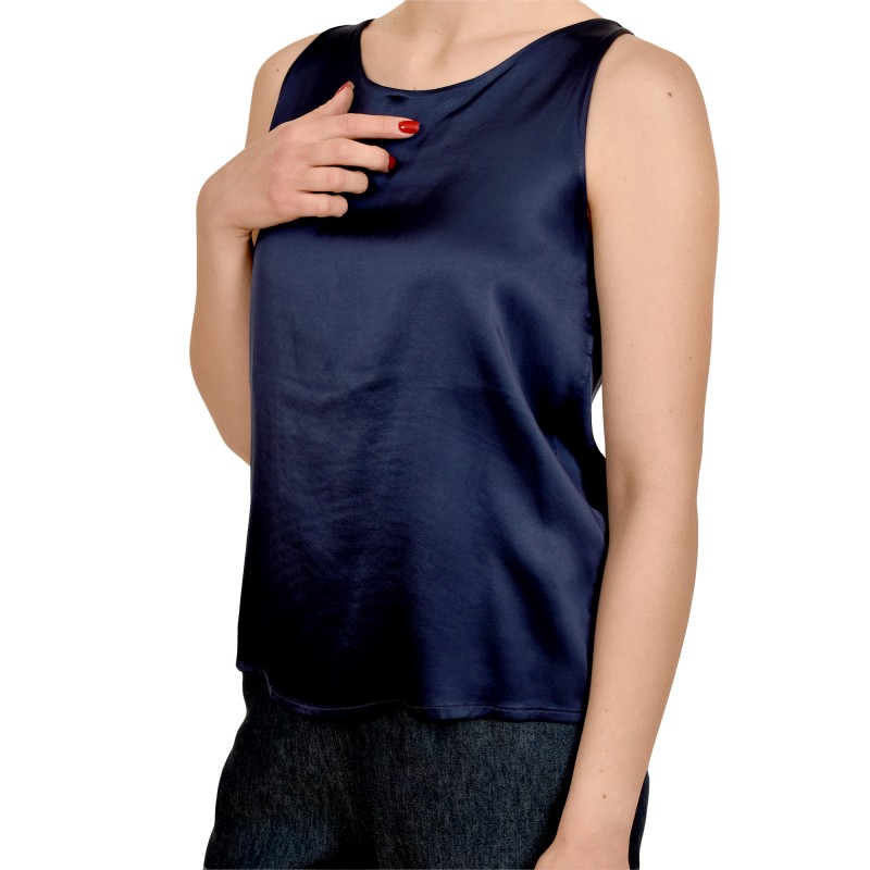 Motel Satin Top-Marine