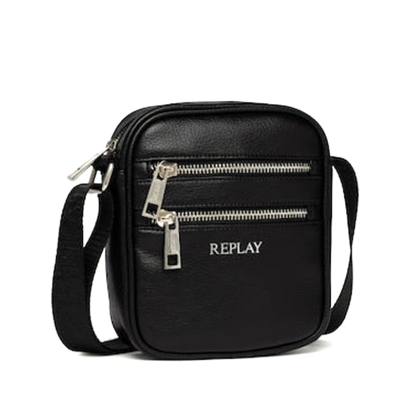 Replay Crossbody Double Zip Pocket Bag-Black