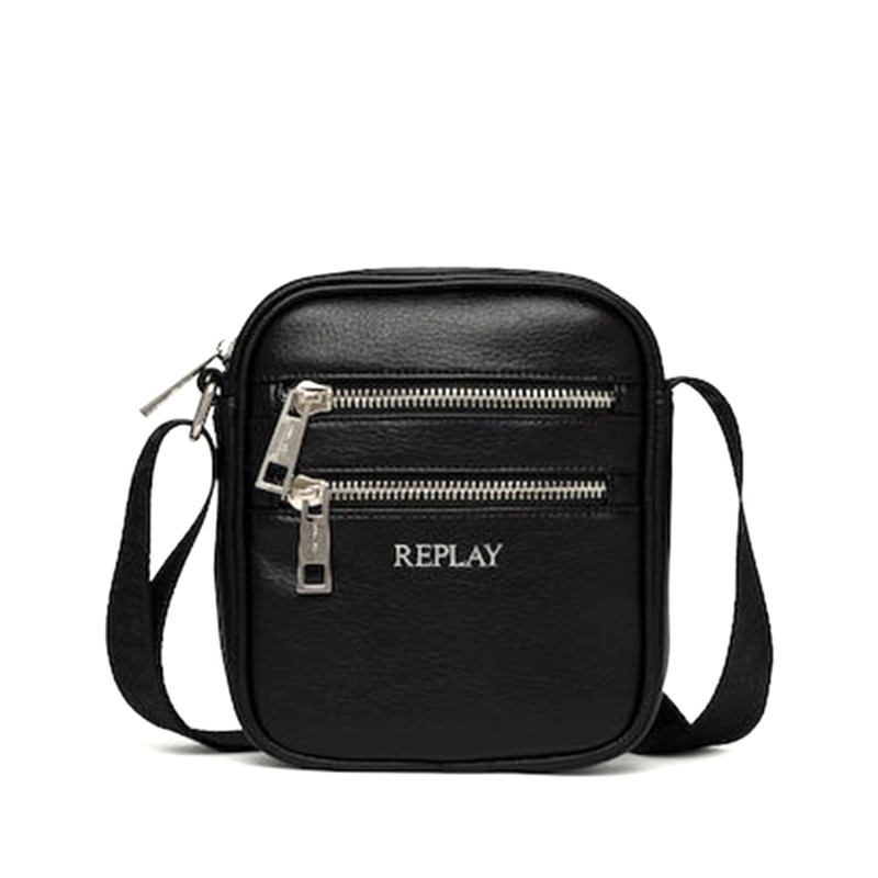 Replay Crossbody Double Zip Pocket Bag-Black