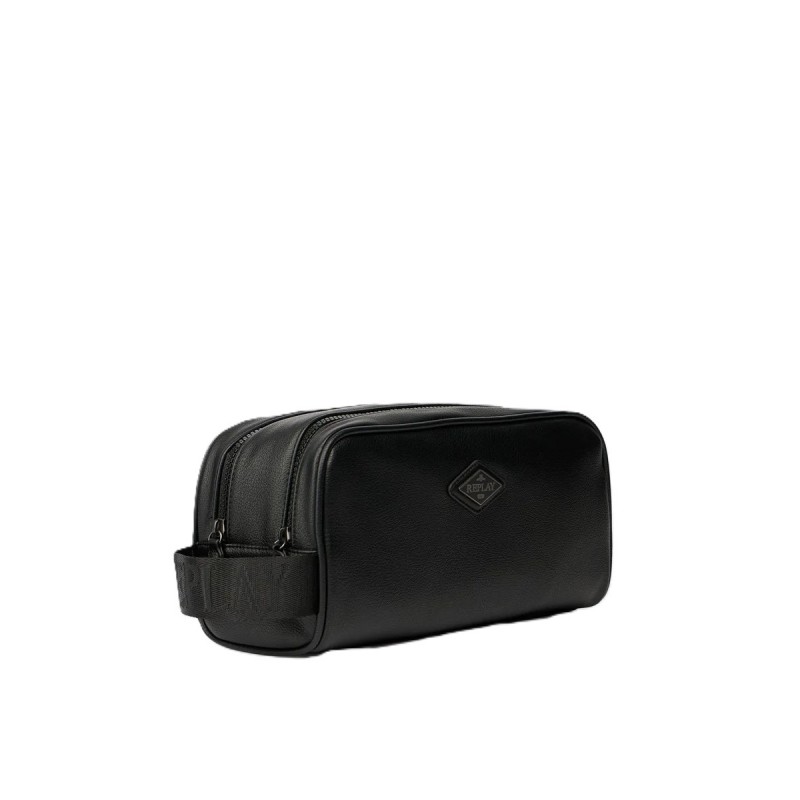 Replay Toiletry Bag With Diamond Logo-Black Replay Toiletry Bag With Diamond Logo-Black