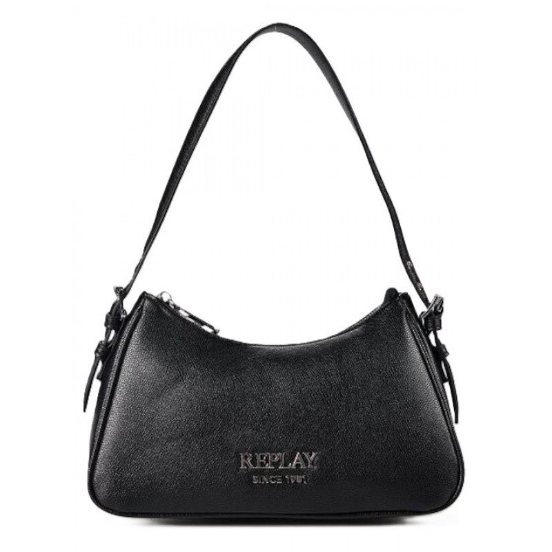 Replay Bag Shoulder With Logo-Black Replay Bag Shoulder With Logo-Black