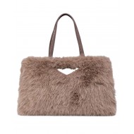 Replay Bag Faux Fur With Logo-Dark Beige