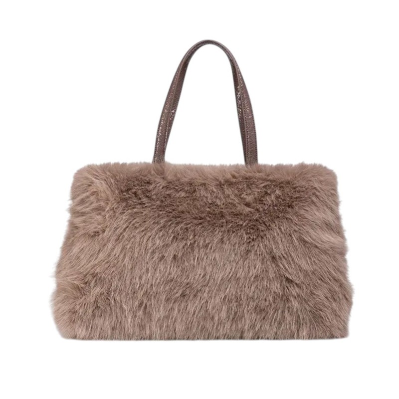 Replay Bag Faux Fur With Logo-Dark Beige
