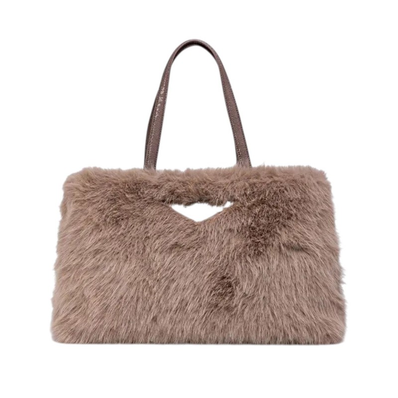 Replay Bag Faux Fur With Logo-Dark Beige
