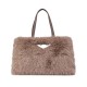 Replay Bag Faux Fur With Logo-Dark Beige
