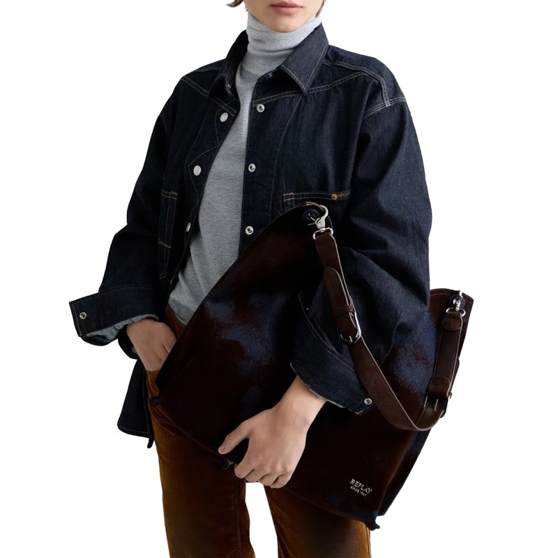 Replay Bag Suede Effect And Denim Boho Style-Indigo Overdyed