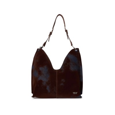 Replay Bag Suede Effect And Denim Boho Style-Indigo Overdyed