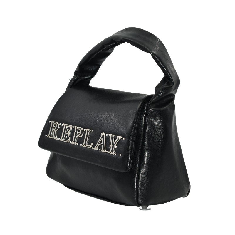 Replay Bag Padded Handle Metallic Logo-Black Replay Bag Padded Handle Metallic Logo-Black