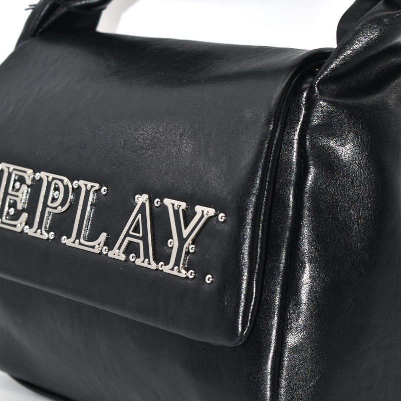 Replay Bag Padded Handle Metallic Logo-Black Replay Bag Padded Handle Metallic Logo-Black