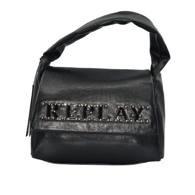 Replay Bag Padded Handle Metallic Logo-Black