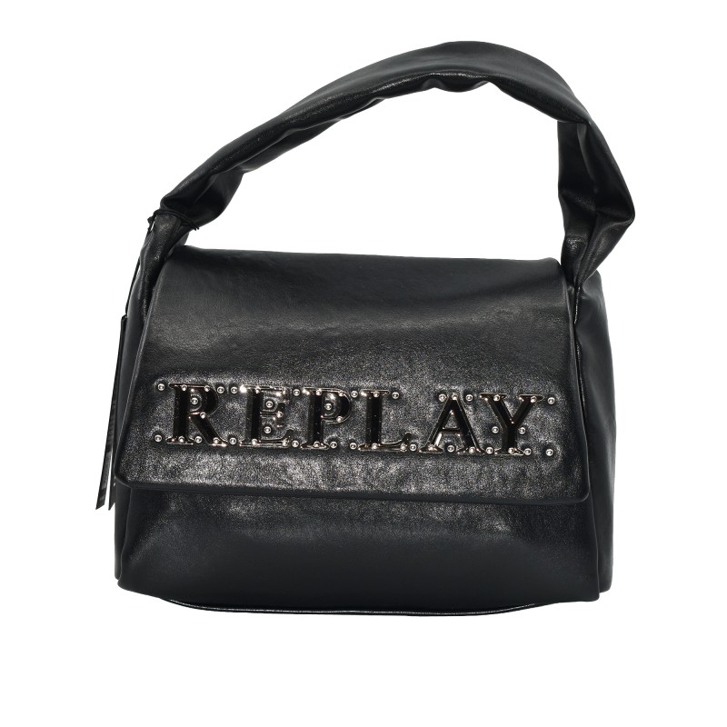 Replay Bag Padded Handle Metallic Logo-Black Replay Bag Padded Handle Metallic Logo-Black