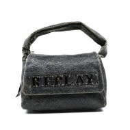 Replay Bag Padded Handle Metallic Logo-Black Cracked