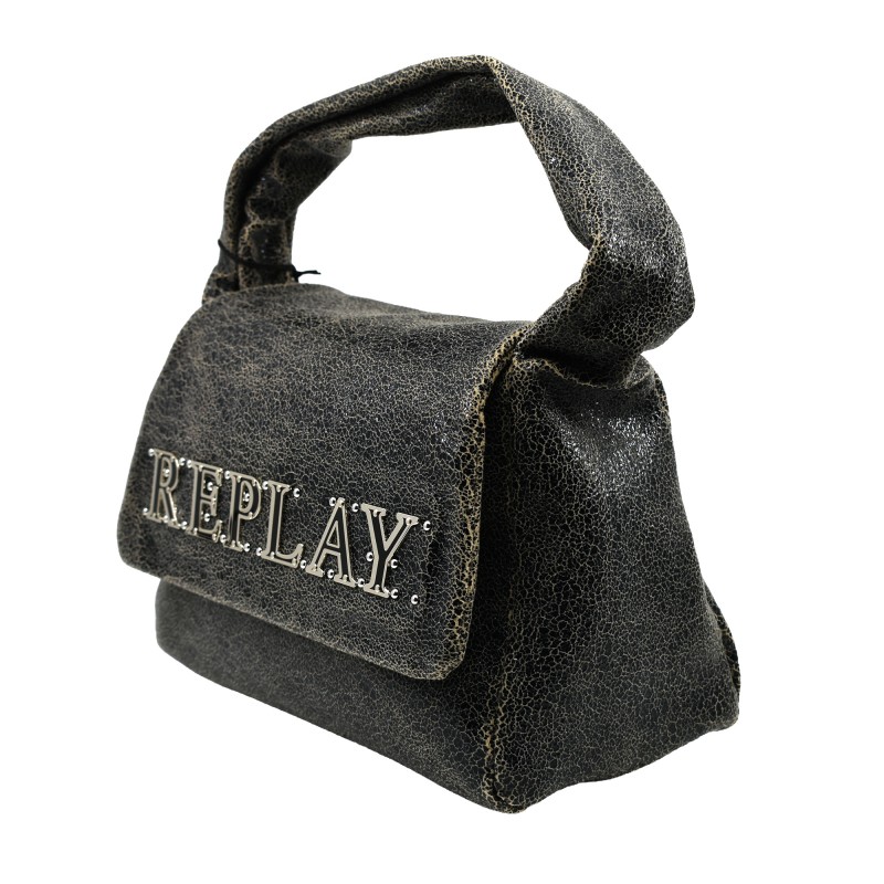 Replay Bag Padded Handle Metallic Logo-Black Cracked Replay Bag Padded Handle Metallic Logo-Black Cracked