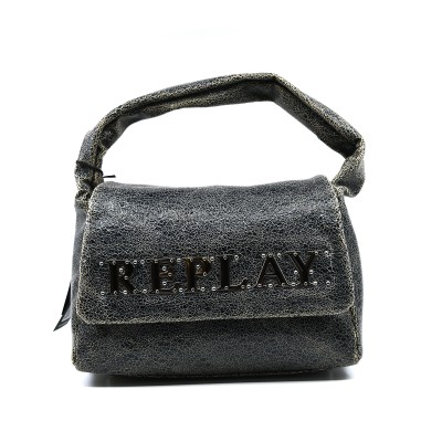 Replay Bag Padded Handle Metallic Logo-Black Cracked