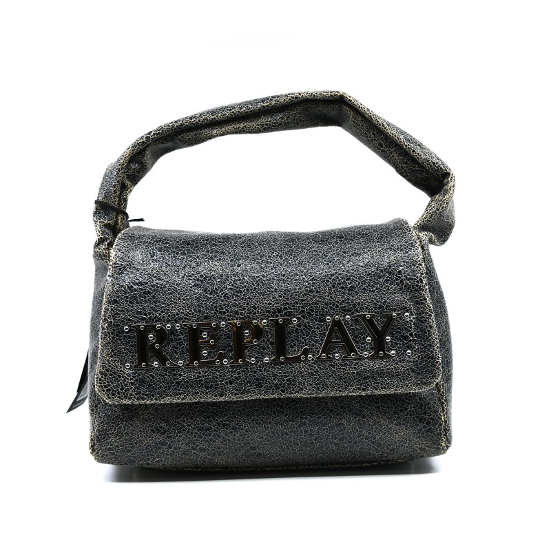 Replay Bag Padded Handle Metallic Logo-Black Cracked Replay Bag Padded Handle Metallic Logo-Black Cracked