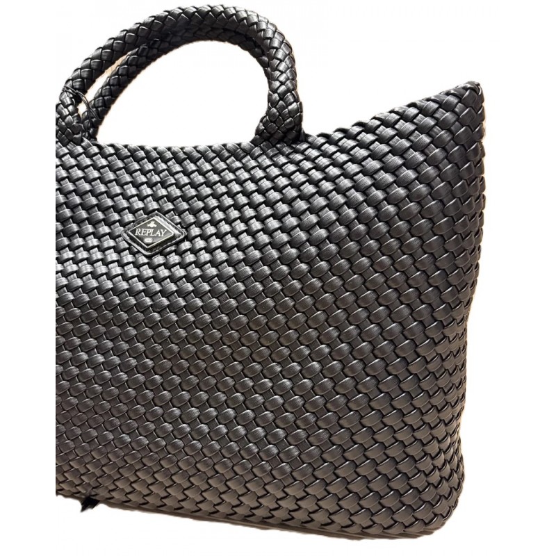 Replay Bag Shopping Braided Logo Print-Black Replay Bag Shopping Braided Logo Print-Black