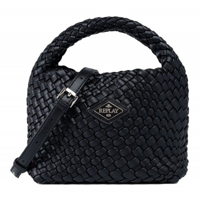 Replay Crossbody Bag Braided Logo Print-Black