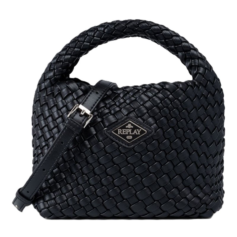Replay Crossbody Bag Braided Logo Print-Black Replay Crossbody Bag Braided Logo Print-Black