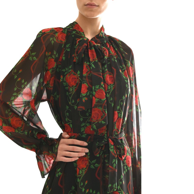 We_Are Dress Long Scarf Collar With Roses Pattern All Over-Roses We_Are Dress Long Scarf Collar With Roses Pattern All Over-Roses