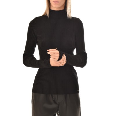 Aggel Rib-Knit Lupeto Sweater-Black