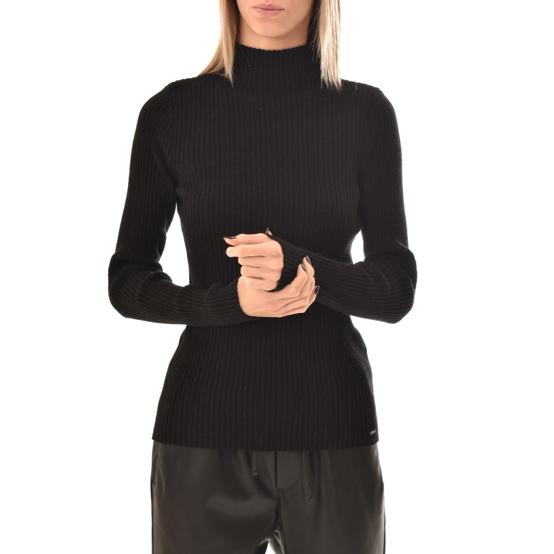 Aggel Rib-Knit Lupeto Sweater-Black