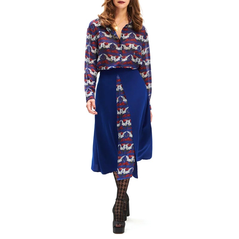 We Are A-Line Pleated Detailed Skirt-Indigo