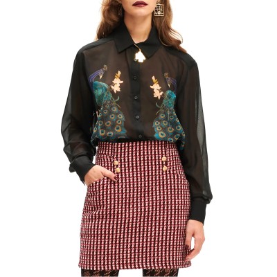 We Are Peacock Patterned Shirt-Black