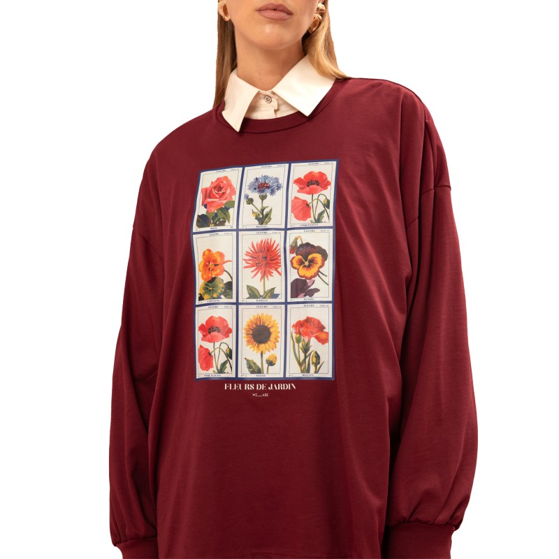 We_Are T-Shirt Long Sleeved Floral Print-Burgundy