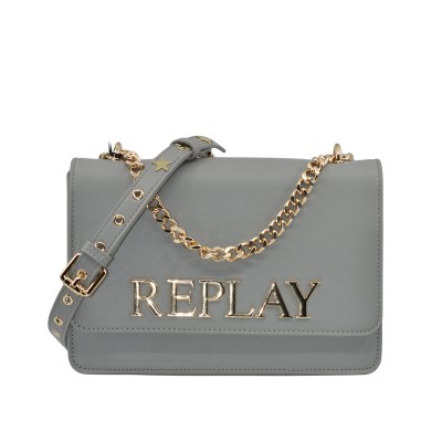 Replay Bag Shoulder With Gold Lettering-Grey