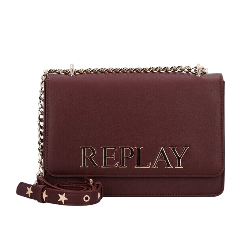 Replay Bag Shoulder With Gold Lettering-Bordeaux