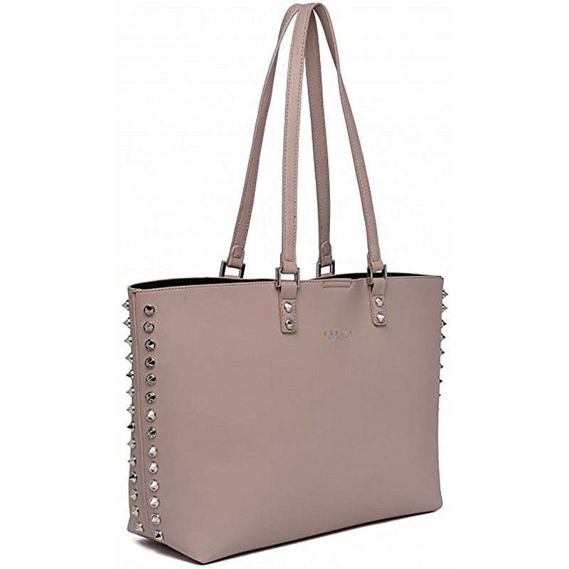 Replay Shopper Bag With Spike Details-Pink Brown Replay Shopper Bag With Spike Details-Pink Brown