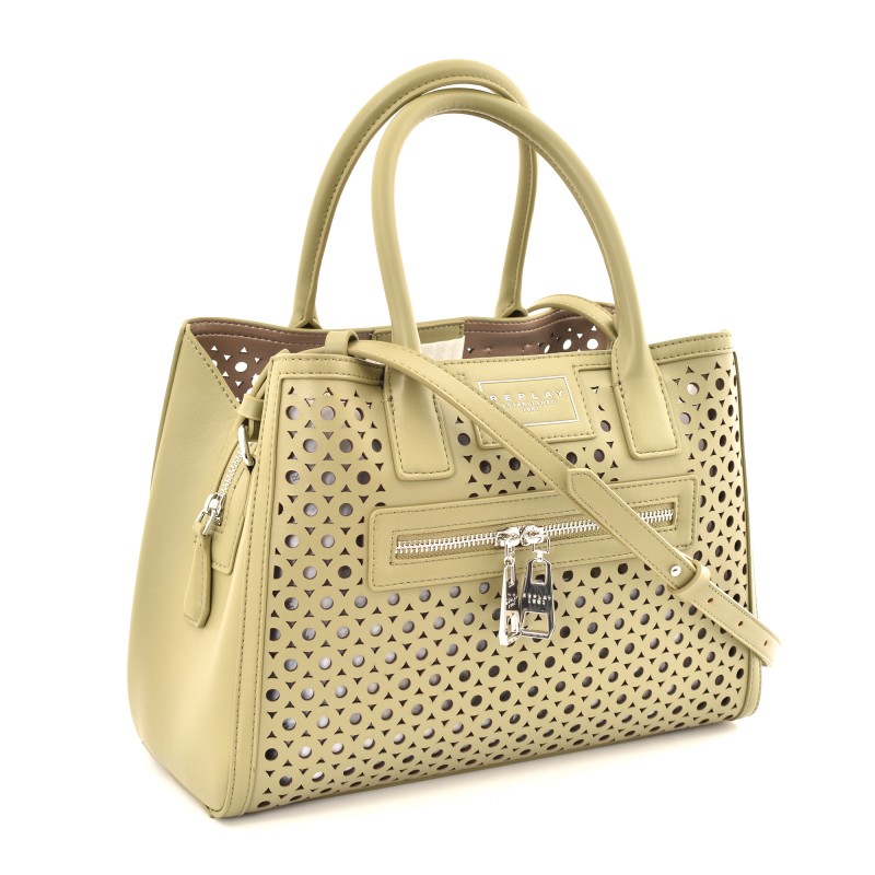 Replay See-Through Patterned Handbag-Military Green Replay See-Through Patterned Handbag-Military Green