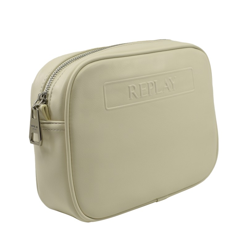 Replay Leather Effect Shoulder Bag-Dirty White
