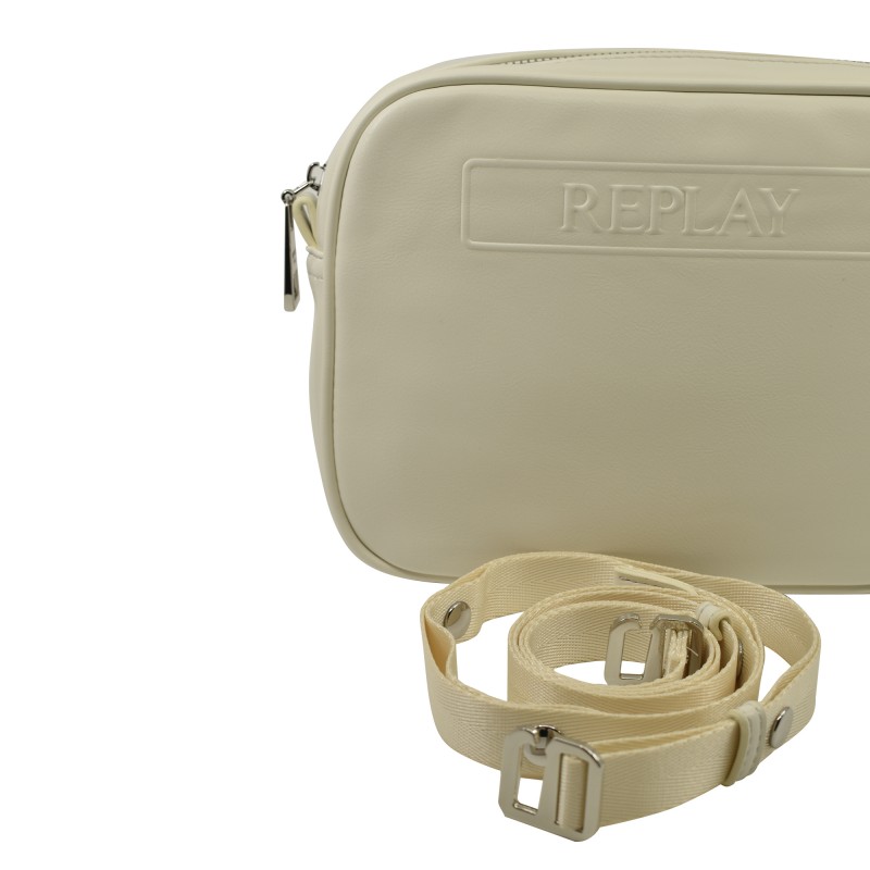Replay Leather Effect Shoulder Bag-Dirty White