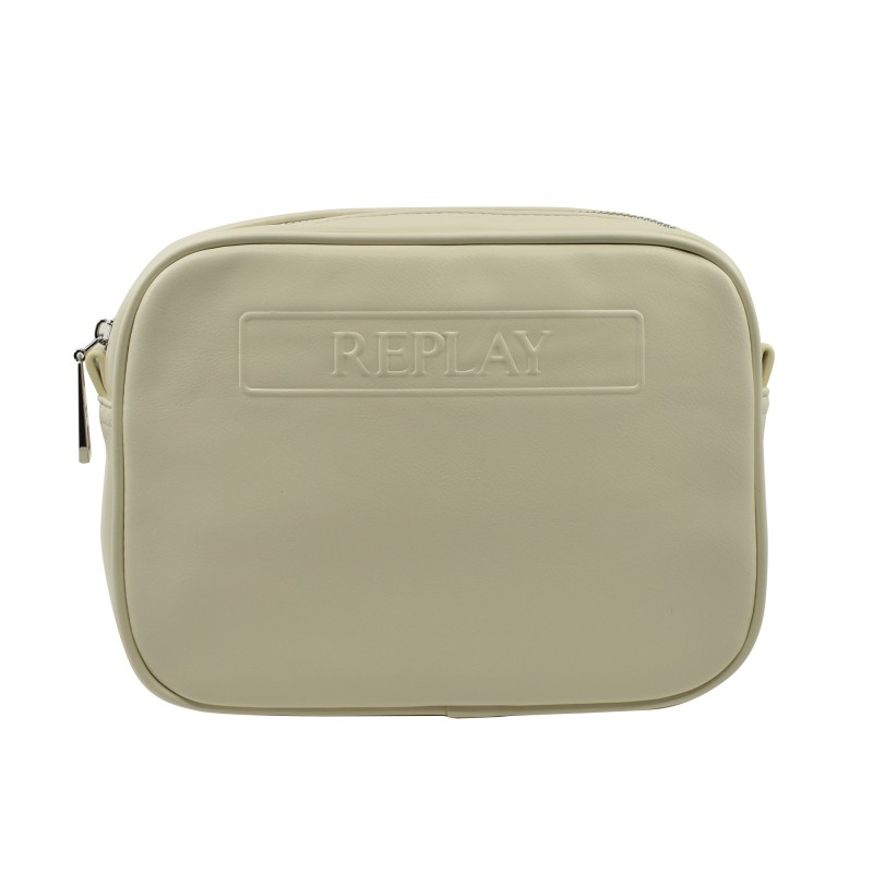 Replay Leather Effect Shoulder Bag-Dirty White