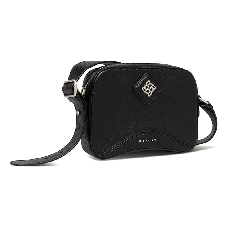 Replay Wrap Around Crossbody Bag With 4R Logo-Black Replay Wrap Around Crossbody Bag With 4R Logo-Black