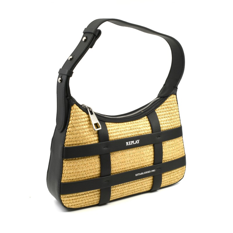 Replay Two Tone Coloured Hobo Bag-Beige/Black