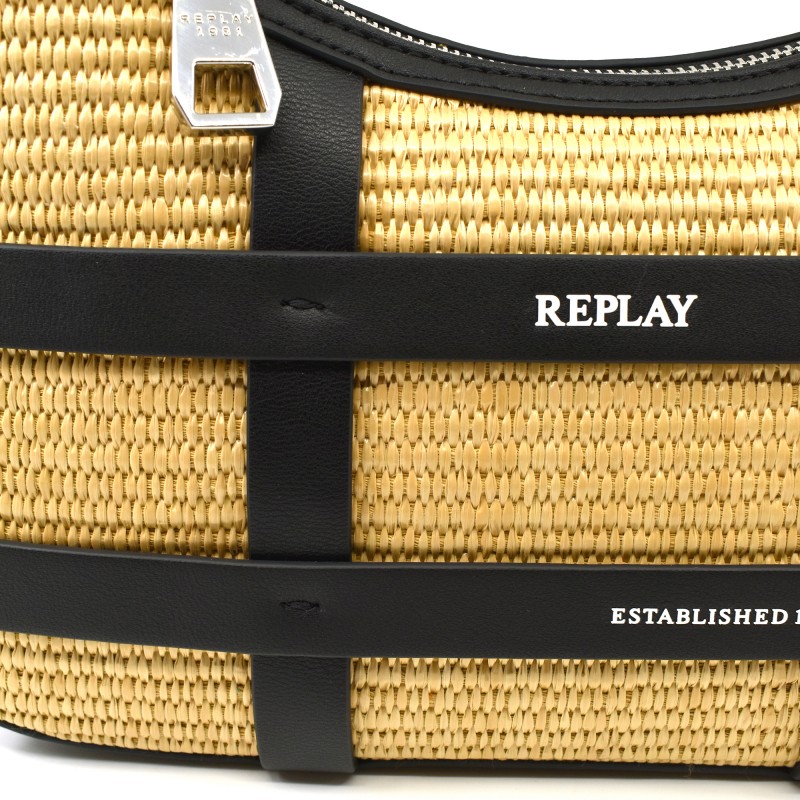 Replay Two Tone Coloured Hobo Bag-Beige/Black