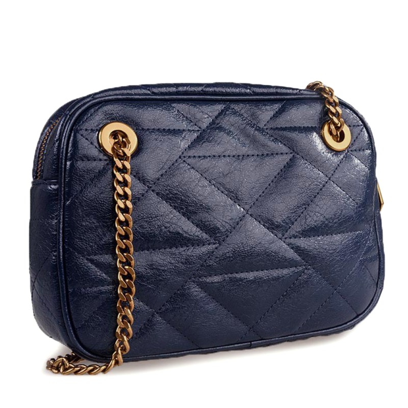 Replay Quilted Crossbody Bag With Golden Chain-Dark Blue