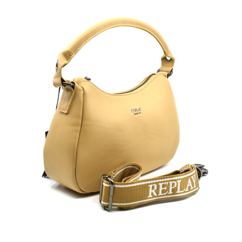 Replay Bag Shoulder With Lettering-Beige Replay Bag Shoulder With Lettering-Beige
