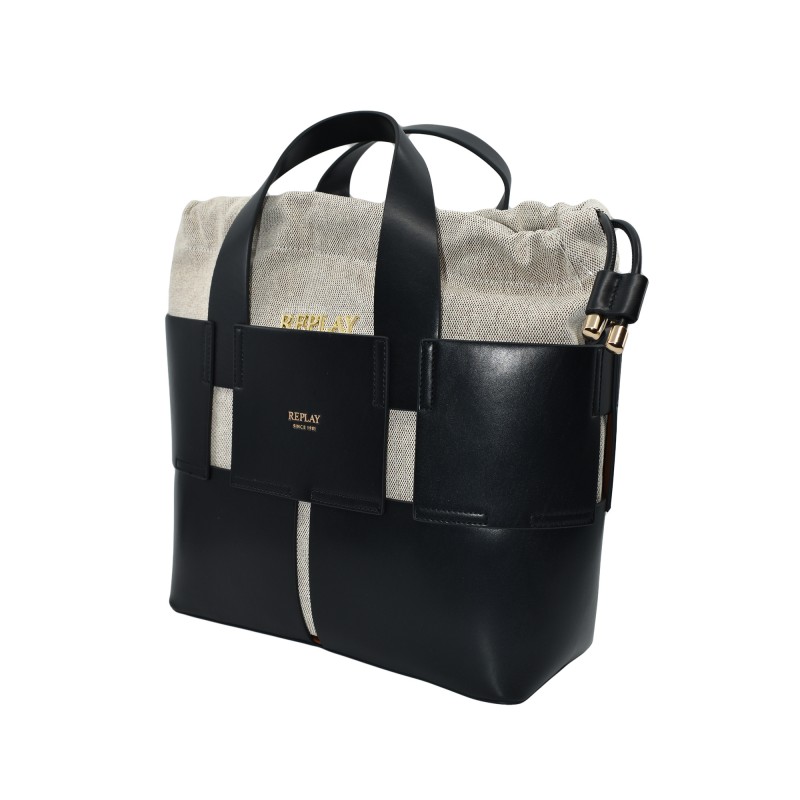 Replay Shoulder Bag-Black/Beige