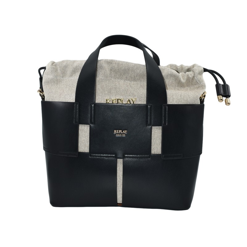 Replay Shoulder Bag-Black/Beige