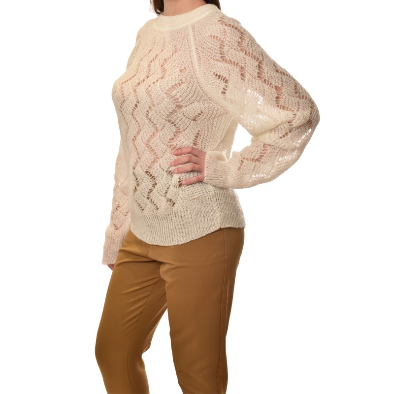 Aggel Blouse Knit With Bow Tie-Ivory
