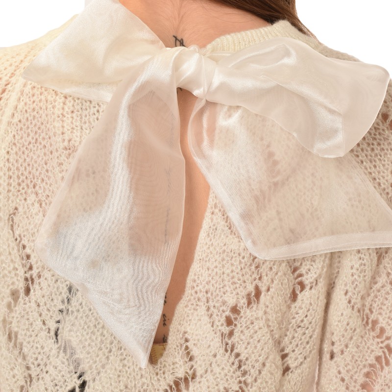Aggel Blouse Knit With Bow Tie-Ivory