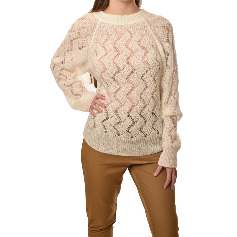 Aggel Blouse Knit With Bow Tie-Ivory