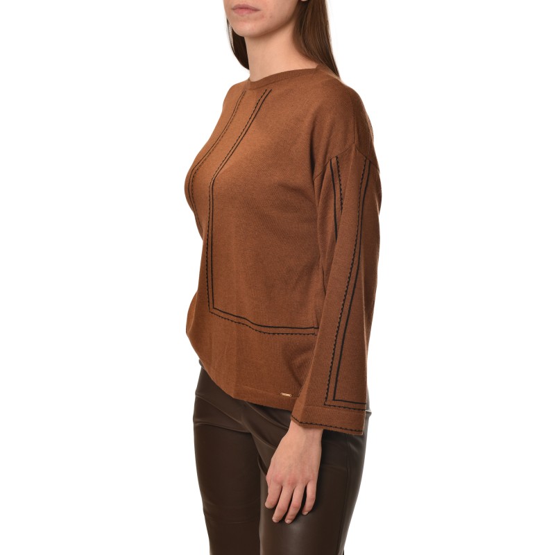 Aggel Blouse Knit Intarsia-Amber Brown/Black